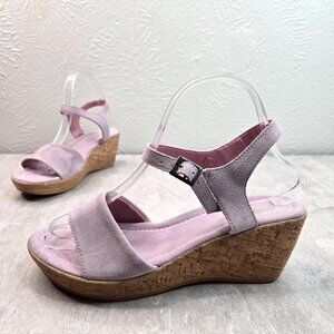 Sundance Cork Wedge Sandals Pink Suede Open Toe Dressy Platform Ankle Strap